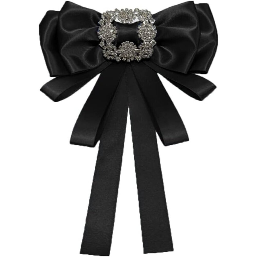 Vintage Crystal Bowknot Ribbon Brooch Elegant Rhinestone Collar Pin Jewelry